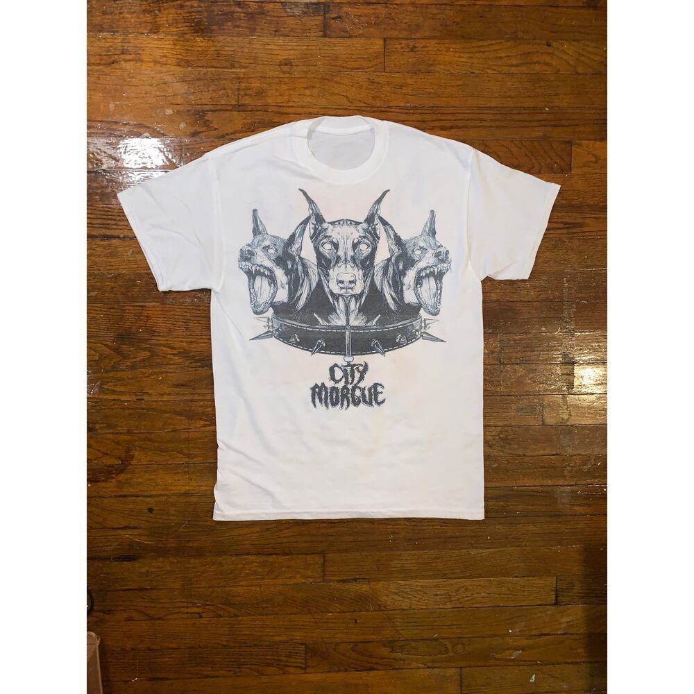 City Morgue Cerberus Three Headed Dog Double Sided T Shirt White Medium